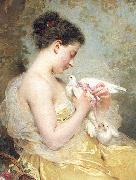Charles Joshua Chaplin A Beauty with Doves oil painting reproduction